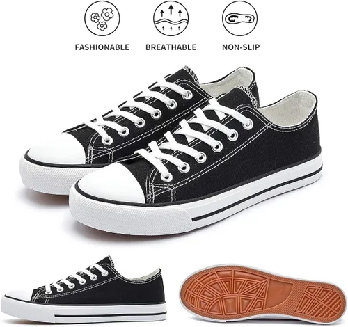 Vista 2 de Tenis de lona para mujeres, zapatos de lona de corte bajo con cordones, zapatos de tenis casuales