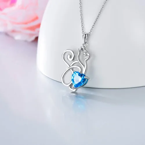 Vista 3 de RMREWY 925 Sterling Silver Cat Necklace Love Heart Pendant Cat Jewelry Christmas Gift for Women Mom