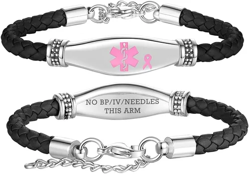 Vista 70 de LinnaLove Pulseras de alerta médica para mujeres, hermosas pulseras de cuero femenino para identificación médica con grabado gratuito