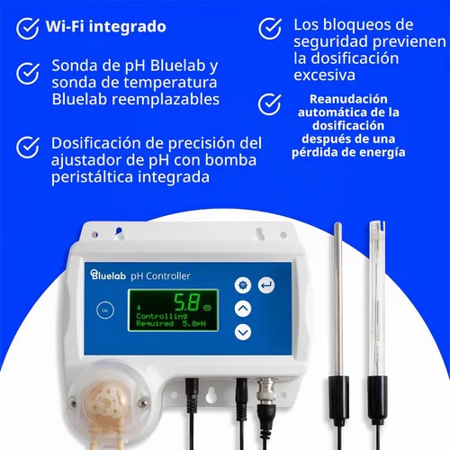 Vista 3 de Controlador de pH Bluelab Wi-Fi con monitoreo del reservorio 24/7 para pH con dosificación automatizada de nutrientes, integración Edenic, sondas
