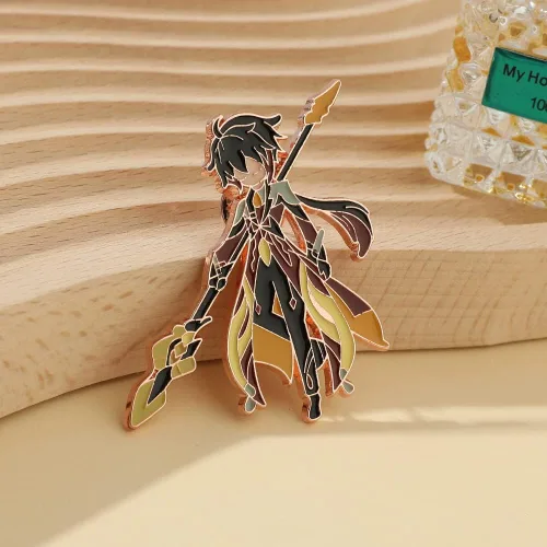 Vista 2 de Genshin Pin esmaltado de Kaeya Alberich figura solapa insignia broche lindo anime ropa mochila bufanda, accesorios regalos para mujeres hombres joyas