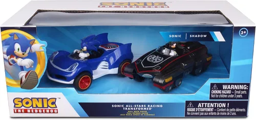 Vista 2 de NKOK Sonic Transformed All-Stars Racing Pull Back Action: Shadow y Sonic Hedgehog, dos vehículos, leyendas de videojuegos, no requiere