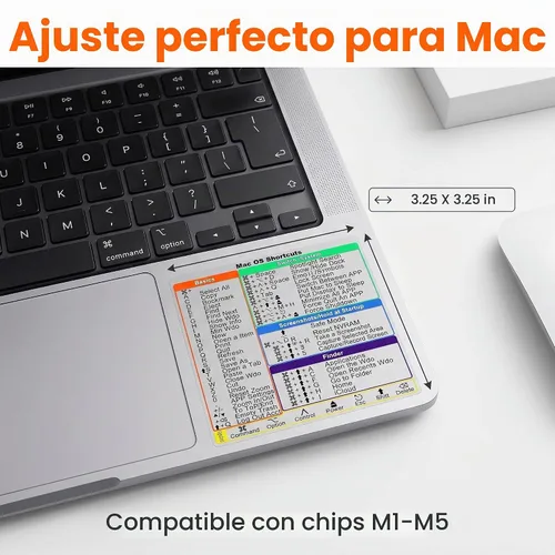 Vista 6 de KEANBOLL Paquete de 2 pegatinas de atajo de teclado Mac para MacBook Pro Chip M1-M5 de 13 a 16 pulgadas, más de 50 accesos directos macOS, vinilo