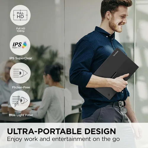 Vista 2 de ViewSonic VA1653 - Monitor portátil de 16 pulgadas 1080p FHD IPS con cuidado de los ojos, soporte incorporado, USB C, Mini HDMI y estuche protector.