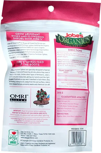 Vista 2 de Estacas fertilizantes Jobe's Organics para rosas, fertilizante orgánico para plantas para rosas, hortensias, hibiscos, azaleas y otros arbustos