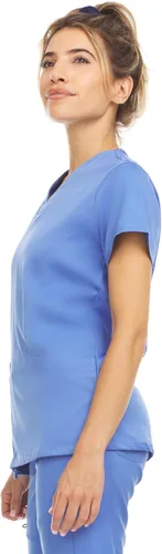Vista 5 de MediChic Conjunto de 8 bolsillos para ropa quirúrgica, antiarrugas, médica, elástico, con cuello en V