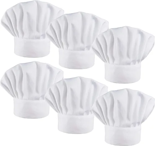 Vista 6 de Paquete de 6 sombreros de chef elásticos para panadero, cocina, catering, chefs Negro