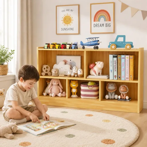 Vista 10 de HONEY JOY Organizador de almacenamiento de juguetes para niños, estante de almacenamiento de 5 secciones para preescolar, organizador de estante
