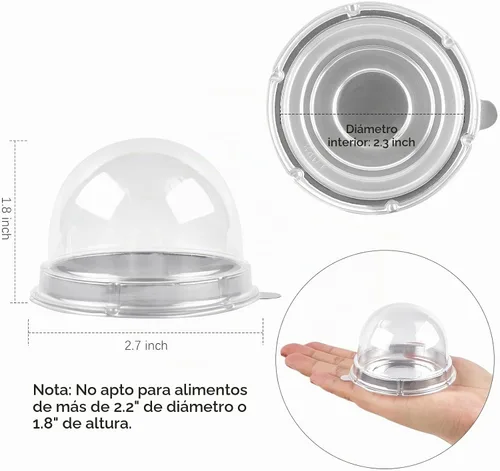 Vista 2 de TOFLEN - Mini recipientes de postre con tapas de cúpula, 100 unidades, base transparente Clear Plastic Individual Ore Cookie holder, Small Cake