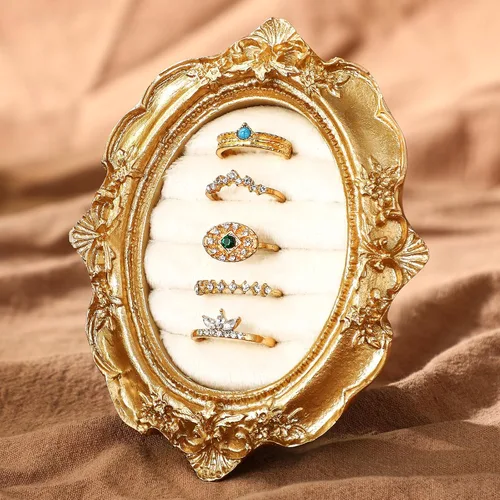 Vista 17 de Liliaafar Vintage Ring Holder Rectangle Black Ring Wedding Display Suede Jewelry Box Stand Frame Earring Tray Anniversary Engagement Baroque