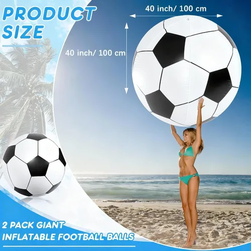 Vista 2 de Lewtemi 2 pelotas de fútbol inflables gigantes de 40 pulgadas, globos de playa grandes y enormes globos de fútbol, deporte, fiesta de cumpleaños