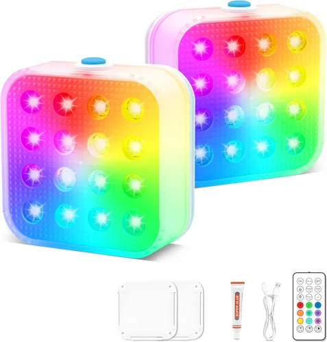 Vista 10 de Luces de piscina recargables con control remoto, 16 luces LED sumergibles con cambio de color, impermeables para piscina enterrada, estanques