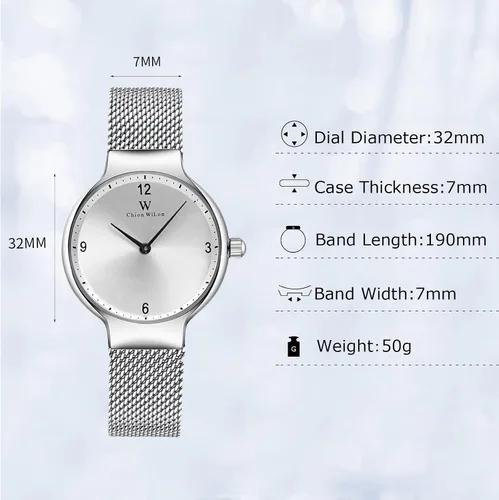 Vista 5 de RORIOS Creative - Reloj analógico de cuarzo para mujer, con correa de malla de acero inoxidable, resistente al agua