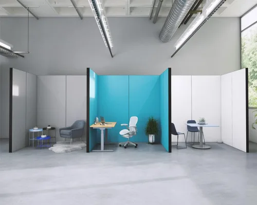 Vista 2 de EverPanel - Kit de pared modular de 7 x 7 pies, color azul oscuro SoundSorb con ribete negro, divisor de habitación, paneles de pared entrelazados