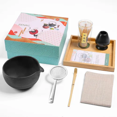 Vista 13 de ZENRC Kit de Ceremony Matcha – Batidor tradicional de bambú (Chasen) Scoop (Chashaku) Chawan Bowl con boquilla de vertido, soporte para batidor