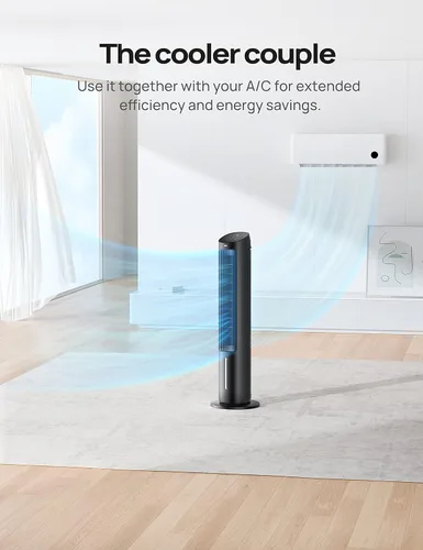 Vista 3 de DREO Ventilador de torre, ventiladores de 40 pulgadas que soplan aire frío, oscilación de 80°, tanque de agua extraíble, control remoto, 4 Negro