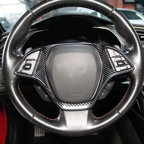 Vista 3 de Cubierta de volante con aspecto de fibra de carbono Accesorios para Chevrolet Corvette C7 2014 2015 2016 2017 2018 (Grande)
