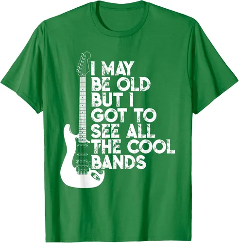 Vista 54 de Camiseta con texto en inglés "I May Be Old But I Got to See All The Cool Bands" Negro