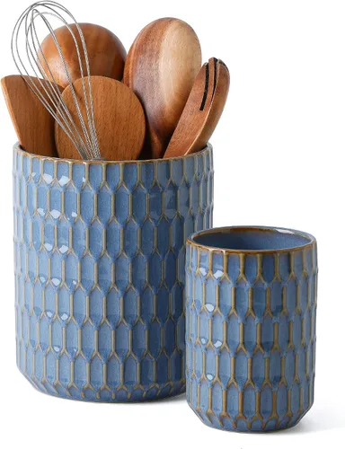 Vista 9 de Portautensilios, 7.3"+5.4" Portautensilios de Cerámica para Cocina para Encimera, Recipiente Grande para Utensilios de Cocina para Encimera de Beige