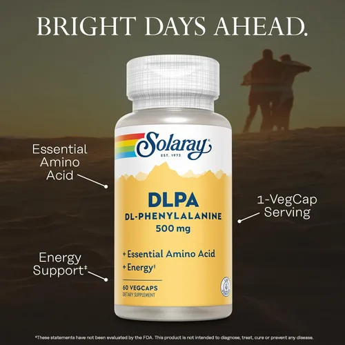 Vista 3 de SOLARAY DL-Phenylalanine Capsule Supplements – 500 mg DLPA, mezcla 50-50 de aminoácidos esenciales para el sistema nervioso y apoyo energético