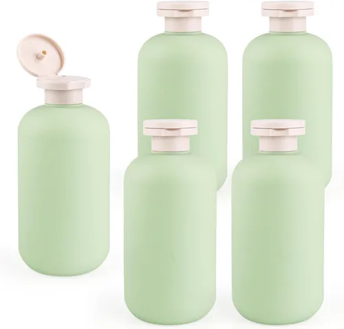 Vista 8 de 5 botellas de plástico para loción de viaje de 8.8 fl oz/8.8 onzas, recipientes recargables con tapa abatible para artículos de tocador, cremas
