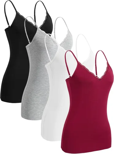 Vista 7 de Rosyline - Camiseta de tirantes con cuello en V para mujer, camisola de encaje ajustable, camiseta interior de tirantes de espagueti, tops