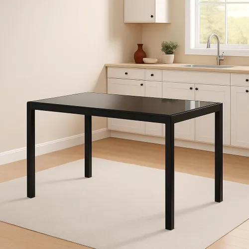 Vista 13 de Juego de sillas de comedor de 6 piezas, cuero sintético negro moderno, respaldo alto tapizado, marco de acero, cocina cómoda, muebles de comedor