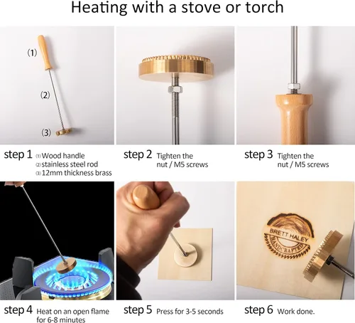 Vista 2 de STAMTECH Hierro de marca para madera – Sello de cuero de hierro personalizado duradero para marca de metal, sellos de boda, hierro