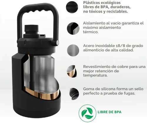 Vista 4 de Asobu Mini jarra de acero inoxidable de doble pared aislada al vacío de 33 onzas con asa de mano completa fácil de transportar y popote desplegable