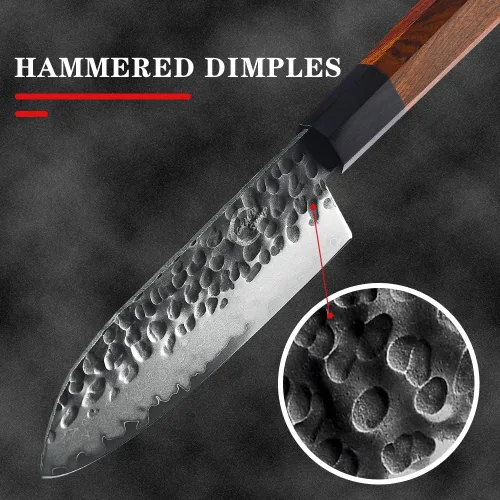 Vista 5 de GRAND SHARP Cuchillo de chef japonés Santoku de 5 pulgadas, cuchillo de cocina de acero inoxidable de alto carbono AUS10 de 3 capas, cuchillos