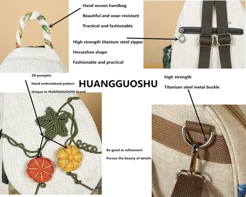 Vista 91 de HUANGGUOSHU Mochila de algodón tejida de algodón bohemio con bordado de lona estilo bohemio con múltiples bolsillos retro linda mochila cartera
