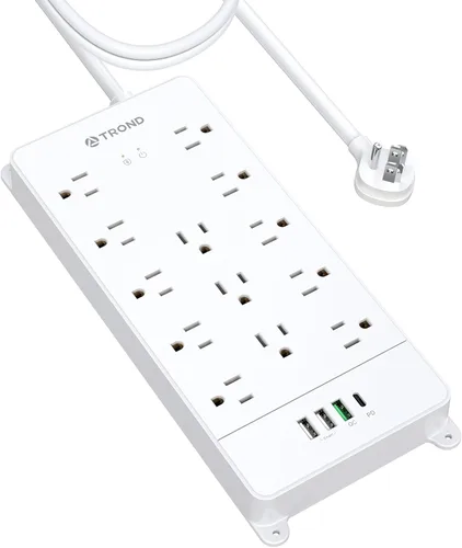 Vista 26 de TROND - Alargador de corriente con enchufe plano giratorio 360°, protector contra sobretensiones, 13 tomas amplias con 3 puertos USB C, 4000 J