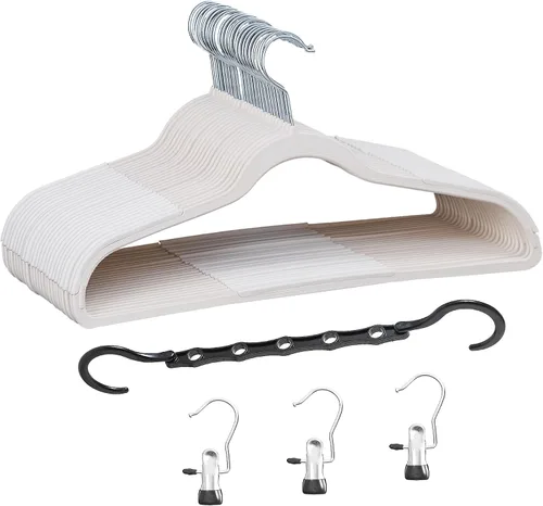 Vista 9 de VECELO - Juego de 25 perchas de plástico, con muescas antideslizantes para hombros para ahorrar espacio en el armario, percha resistente para Beige