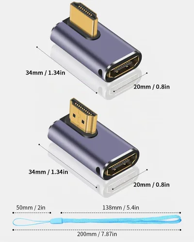 Vista 4 de Duttek 90 Degree HDMI Adapter 4 Styles, 8K HDMI 90 Degree Adapter[48Gbps, 8K@60Hz] Up&Down Angle, Left&Right Angle HDMI Male to Female Extender