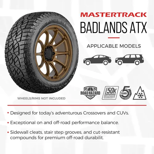 Vista 2 de Juego de 4 (cuatro) neumáticos Mastertrack BADLANDS ATX 225/60R17 99H para todo terreno para todas las estaciones 225/60/17. Incluye 3 años