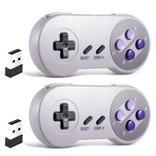 Vista 13 de 2 unidades de controlador USB inalámbrico de 2,4 GHz compatible con juegos de SNES, controlador USB SNES retro para PC clásico super para Windows PC