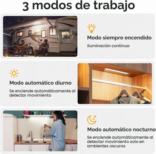 Vista 9 de BLS Luces para debajo del gabinete, 46 luces LED a batería con sensor de movimiento para interiores, luces de armario recargables USB C con sensor