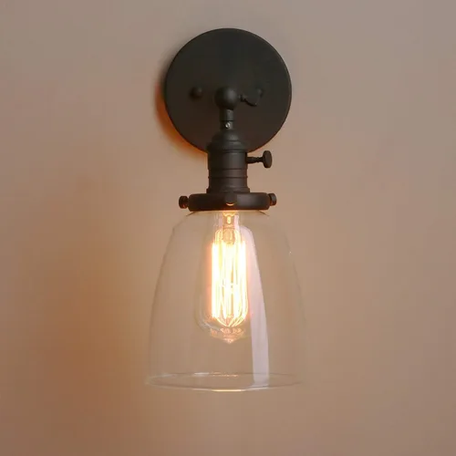 Vista 5 de Pathson Loft - Lámpara de pared vintage de 5.6 pulgadas de diámetro con pantalla de vidrio transparente ovalada, lámpara de pared industrial vintage