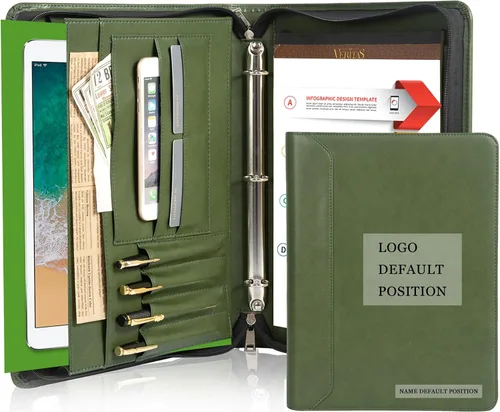 Vista 9 de AZXCG Padfolio - Carpeta de 3 anillos para mujer, carpeta de negocios de cuero vegano con cremallera, organizador de cuadernos de documentos