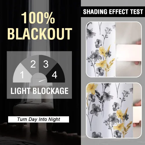 Vista 2 de H.VERSAILTEX - Cortinas 100% blackout con estampado floral de cattleyas, 45 pulgadas de largo, juego de 2 paneles térmicos con forro negro, a prueba