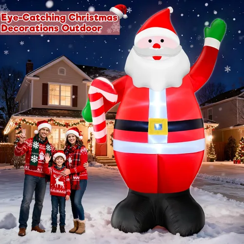 Vista 3 de Inflables gigantes de Navidad de 12 pies por 7 pies, decoraciones navideñas de Papá Noel para exteriores, Papá Noel inflable sostiene bastón