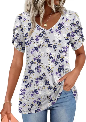 Vista 17 de CATHY 2025 - Blusas de verano para mujer, con mangas cortas, cuello en V, estilo túnica, tallas S-4XL Talla B