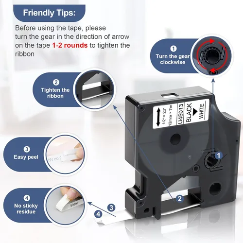 Vista 4 de Cinta de etiquetas Dymo D1 45013 de repuesto para Dymo D1 A45013 S0720530, funciona con DYMO LabelManager 160 280 360D 420P 210D PnP cinta