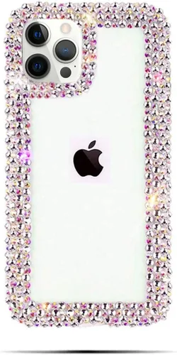 Vista 7 de Funda compatible con iPhone 15 para mujeres y niñas, funda 3D con purpurina brillante y destellos, funda de lujo con encantos de cristal