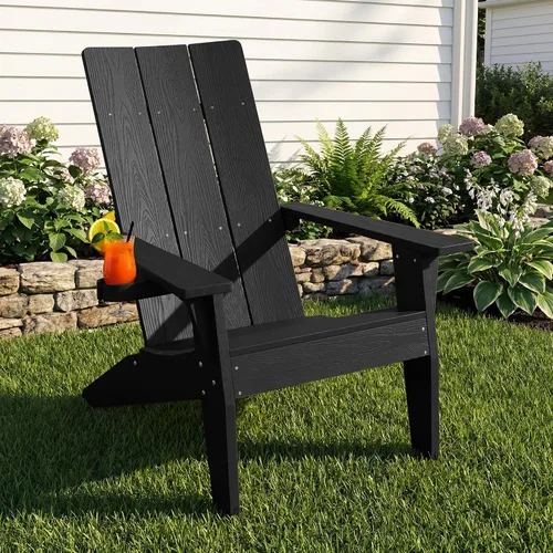 Vista 22 de MXIMU Silla Adirondack moderna resistente a la intemperie con portavasos, sillas de gran tamaño para hogueras Adorondic de plástico al aire libre