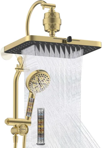 Vista 11 de Hibbent cUPC Certificado Combo de Cabezal de Ducha de 13'', Cabezal de Ducha de Lluvia de Alta Presión con 5 Modos de Rociado, Ducha de Mano con 10