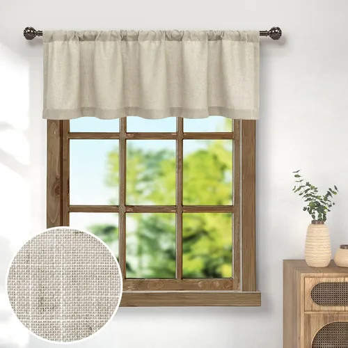 Vista 17 de Pitalk - Cenefa de ventana de lino negro para cocina, bolsillo para barra de 3 pulgadas, semitransparente, estilo bohemio moderno de granja, cenefa