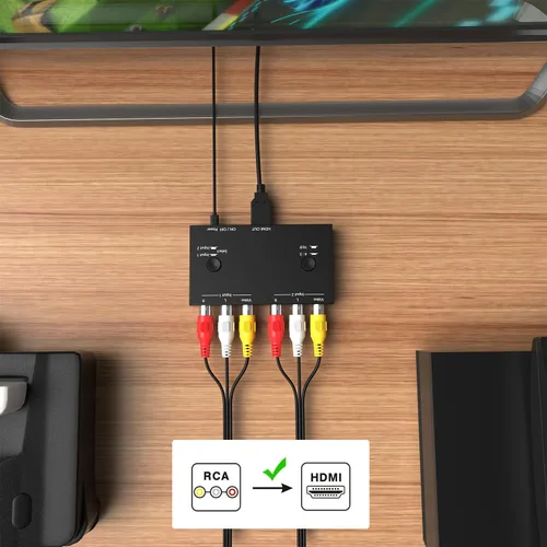 Vista 3 de Dingsun Convertidor AV a HDMI de 2 puertos, adaptador RCA a HDMI compatible 16: 9/4:3 compatible con WII, N64, PS2, VHS, reproductores de DVD VCR
