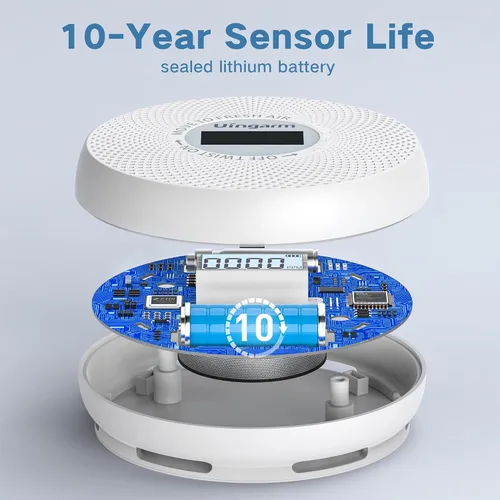 Vista 3 de Detector de humo y monóxido de carbono, detector de humo 2 en 1, indicadores de luz de advertencia LED, batería de 10 años (blanco, paquete de 3)