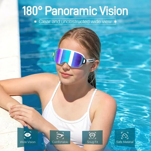 Vista 2 de Paquete de 2 gafas de natación para adultos, sin marco, de visión amplia, antiniebla, protección UV, para adultos, mujeres, hombres y jóvenes